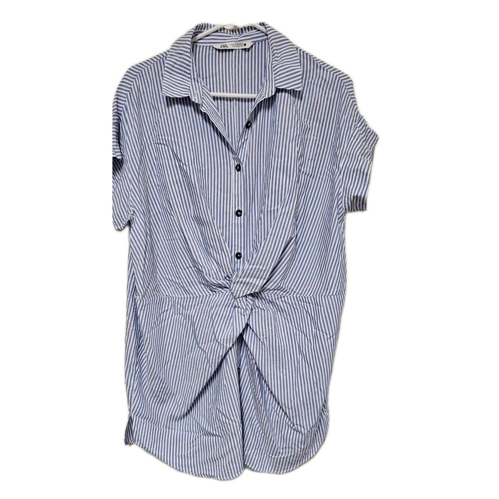 Zara Blue and White Striped Shirt Dress Size Small